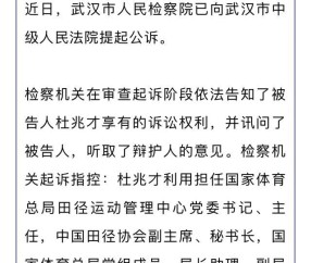 乐鱼专属体验-官方：杜兆才被提起公诉 涉案金额数额特别巨大